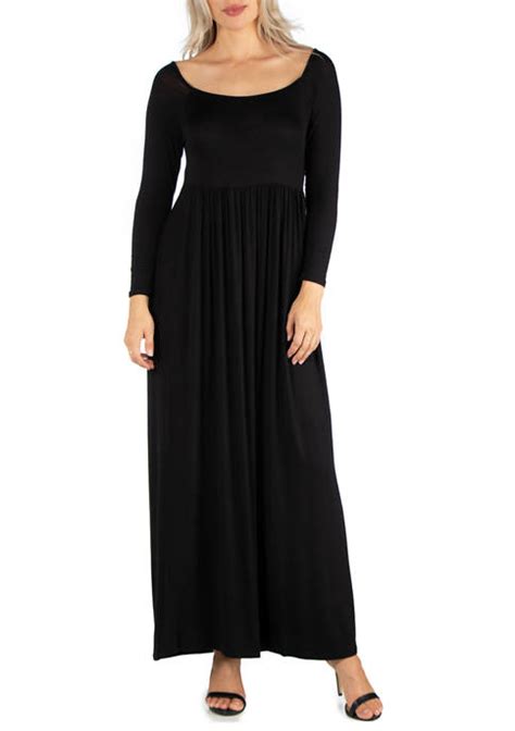 24seven Comfort Apparel Womens Long Sleeve Pleated Maxi Dress Belk