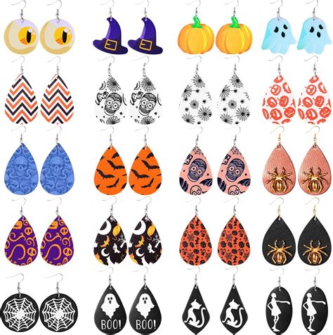 20 Pairs Halloween Earrings For Women Ladies Teardrop Faux