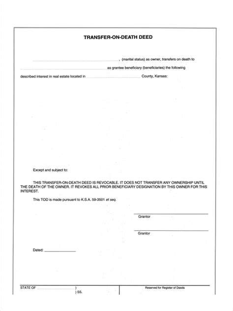 Transfer On Death Deed Template