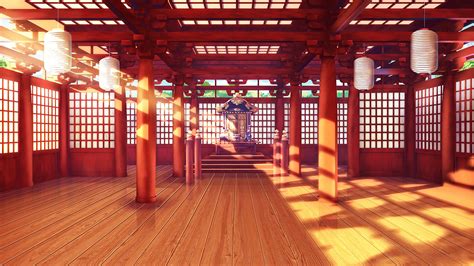Japan Anime Street Sunlight Temple Light Effects Dark Fantasy Art