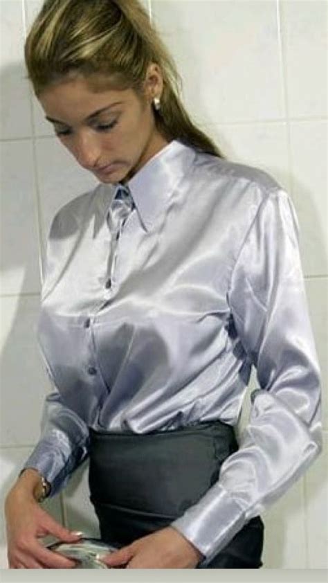 Pin By Satinlux On Grey And Silver Satin Satin Blouses Satin Blouse