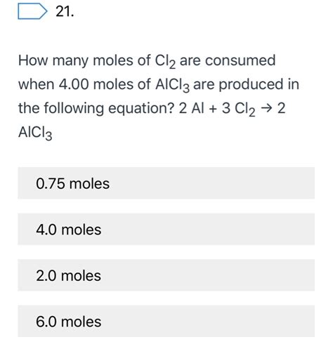 Solved How Many Moles Of Cl2 Are Consumed When 400 Moles Of