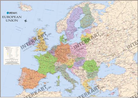 European Union Eu Map 2017 135 X 100cm
