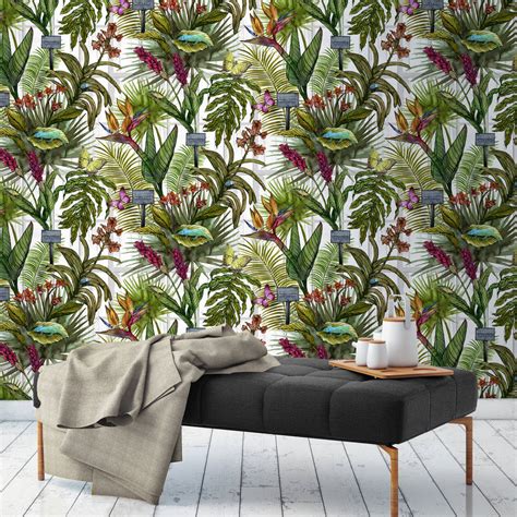 Glasshouse Tropical Botanical Print Wallpaper By Terrarium Designs