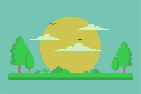 Flat Design Nature Illustration Landscape With Tree And Sun 5428012