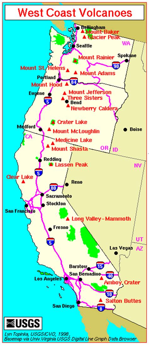 Major West Coast Volcanoes Washington Oregon And California Map • Mappery