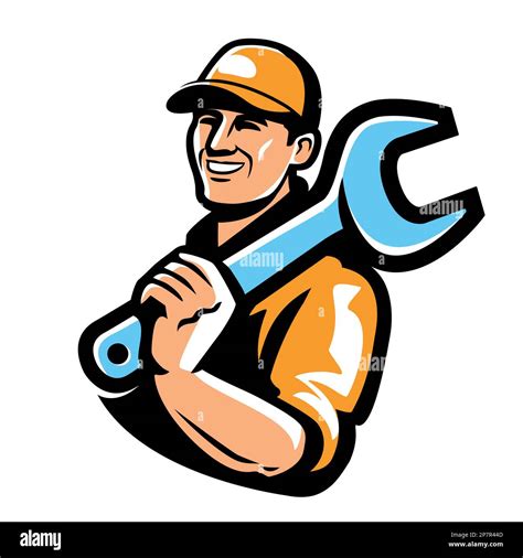 Worker With Wrench Tool Engineer Technician Mechanic Builder Logo