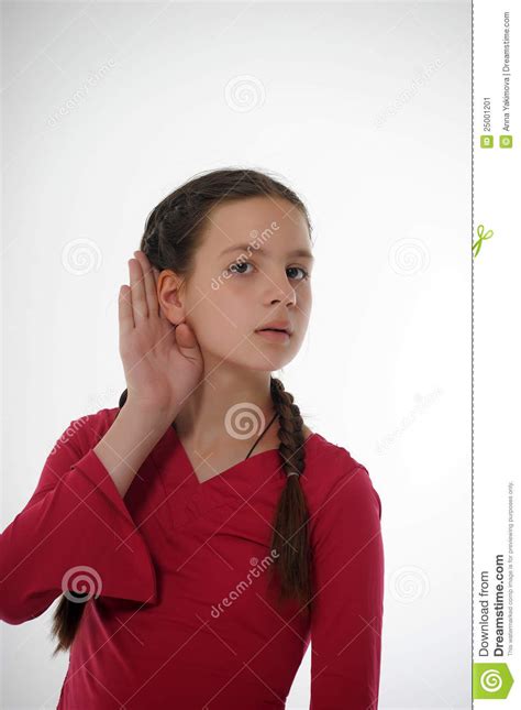 Girl Listening With Hand To Ear Stock Image Image Of Noise Beauty