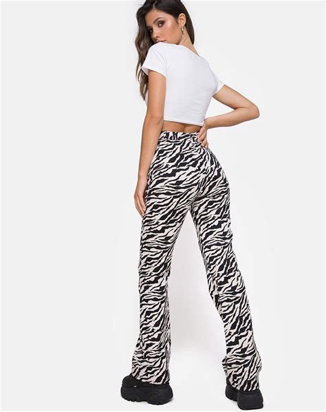 Zoven Trouser In 90s Zebra Black And White In 2021 Zebra Print Leggings Zebra Print Clothes