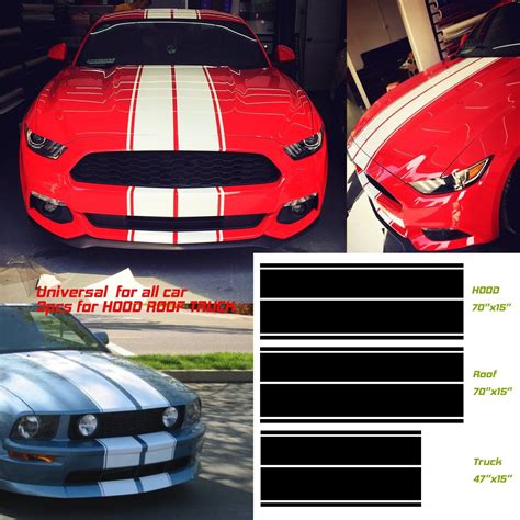 8 Vinyl Rally Stripes Racing Stripe Kit Hood Trunk Roof For Ford