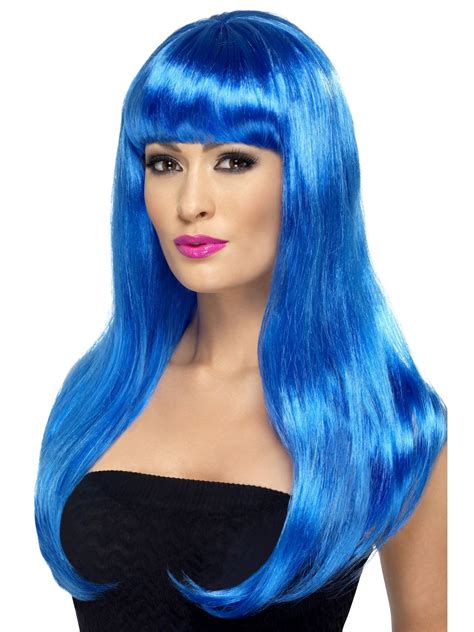 Neon Blue Wig With Fringe