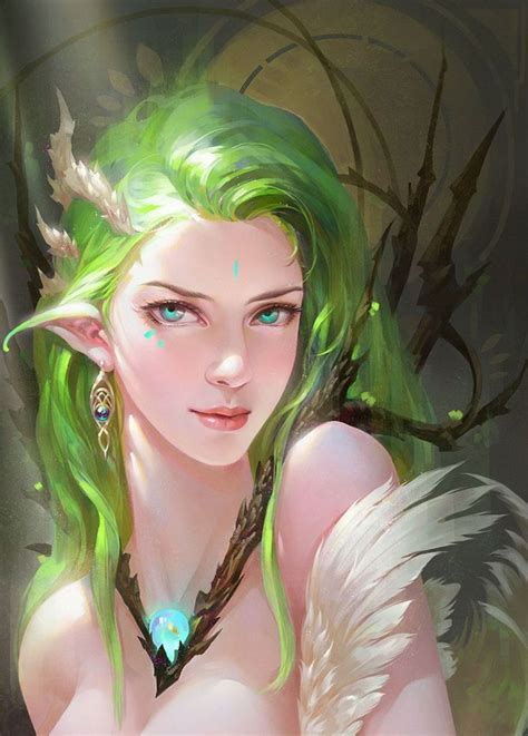 Fantasy Girl Blue Eyes Hair Long Beautiful Elf Fairy Green Hair Wallpaper 1440x2010 866471