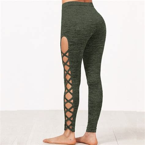 Sexy Bodycon Pants For Women 2018 Summer High Waist Bandage Hollow Out Skinny Leggings Plus Size