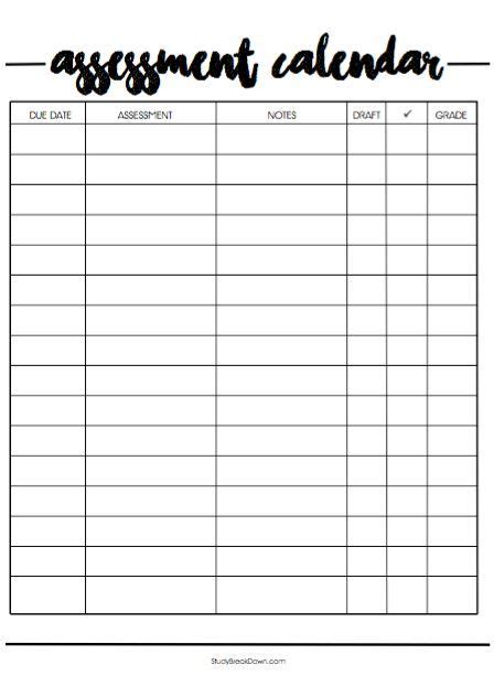 How To Keep Track Of Due Dates Free Printable Study Break Down