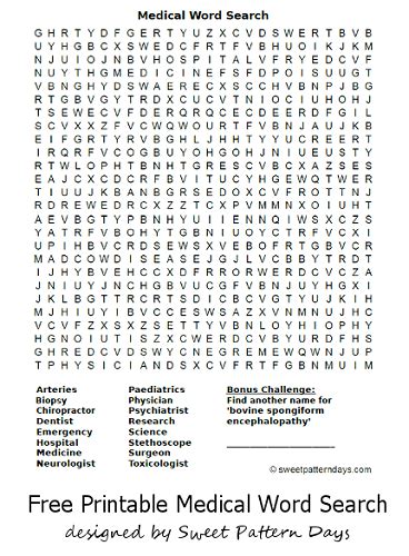 Medical Word Search Medical Words Word Find Word Puzzles