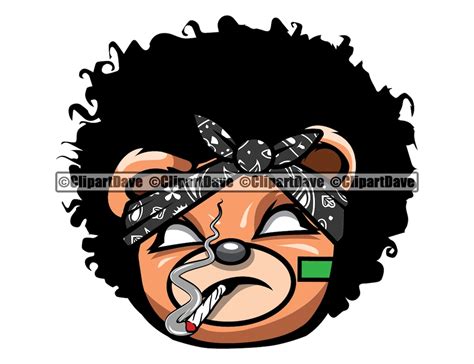 Gangster Teddy Bear Afro Hair Smoke Bandage Svg Design Street Etsy