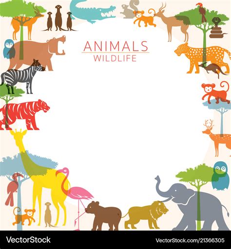 Group Wild Animals Zoo Frame Royalty Free Vector Image