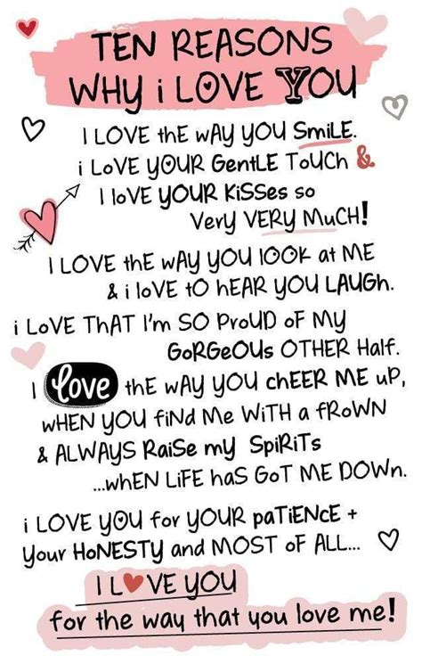 Inspired Words Keepsakes Ten Reasons Why I Love You Love Notes To Your Boyfriend Love You