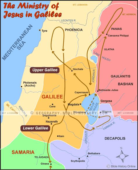 Jesus Ministry In Galilee Color Map DPI Year License Bible Maps And Images