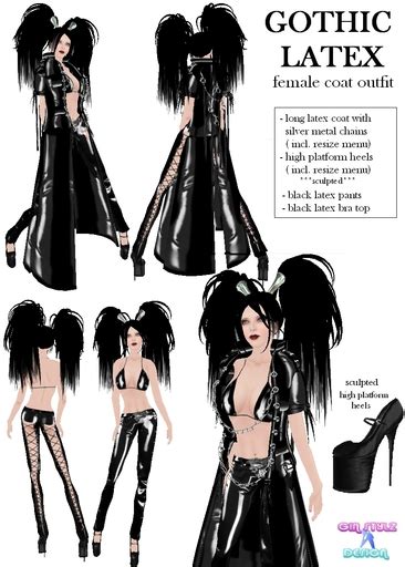 Second Life Marketplace Gothic Latex Coat Outfit