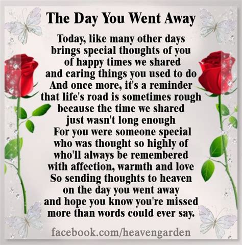 In Memory Poems The Day You Went Away Heavens Garden Mom In
