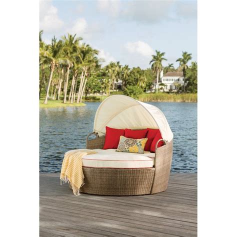 A very functional and versatile design with removable seat cushions and a weighted back cushion design that allows flexible configuration options including a day bed/sofa/half sofa day bed. Fansler Patio Daybed with Cushions | Daybed sets, Patio ...