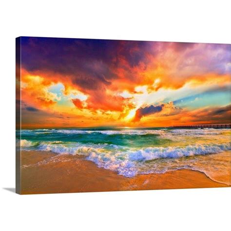 Red Orange Purple Beautiful Beach Sunset By Eszra Tanner Canvas Wall