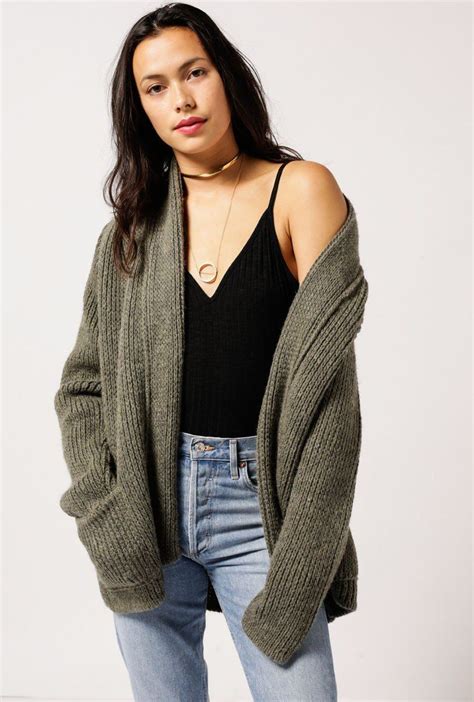 Chunky Knit Cardigan From Anine Bing Features A Thick Lapel Open Front