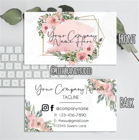 Floral Business Card Design Editable Business Card Template Etsy Ireland