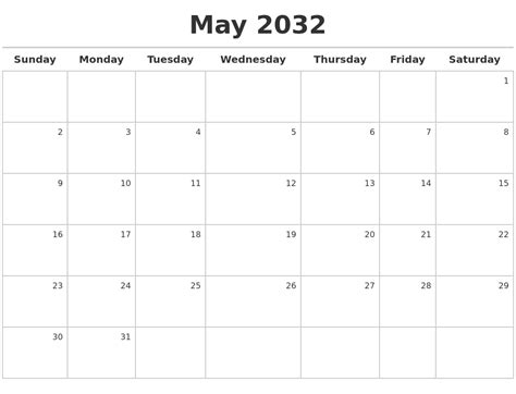 May 2032 Calendar Maker