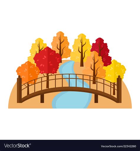 Bridge Over The River In The Autumn Forest Vector Image
