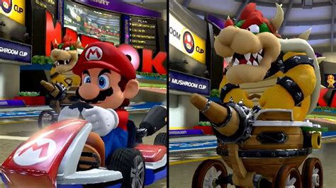 Mario Kart 8 Deluxe Multiplayer Mushroom Cup 100cc Bowser Vs Mario Youtube