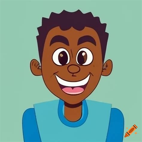 flat disney style illustrated cartoon headshot of a dark skinned male jogger dressed in blue and