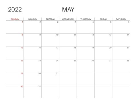 Premium Vector Calendar 2022 May Month Monday Week Start Printable