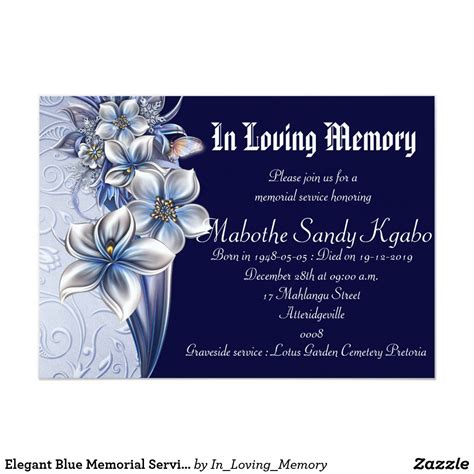 Elegant Blue Memorial Service Announcements Zazzle Memorial Cards
