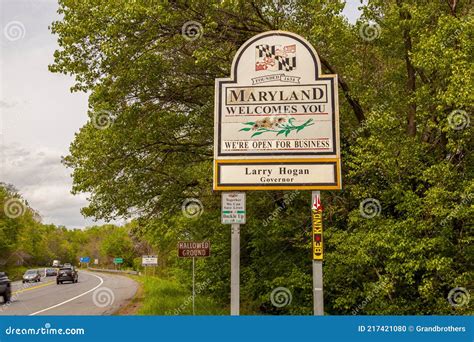 Maryland Welcomes You Road Sign On The Scenic Byway Us Route 15 At The