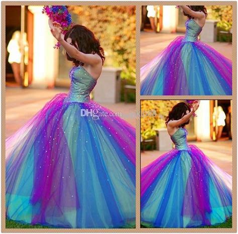 2014 Dreamlike Rainbow Prom Dress Ball Gown Strapless Beadwork Corset