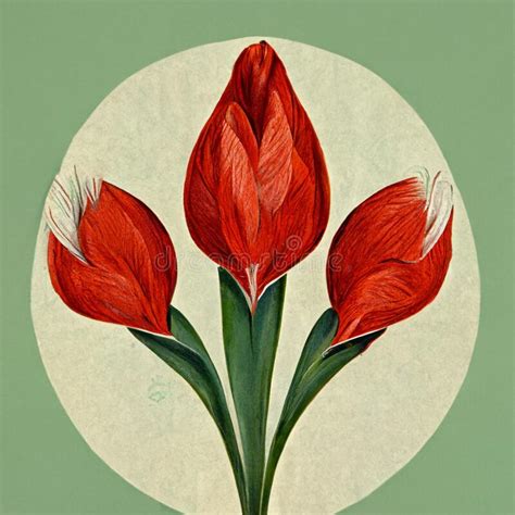 Watercolor Red Tulip Flowers Digital Vintage Styled Generated