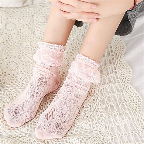 Women Fashion Socks Cute Lace Floral Ankle Socks Solid Casual