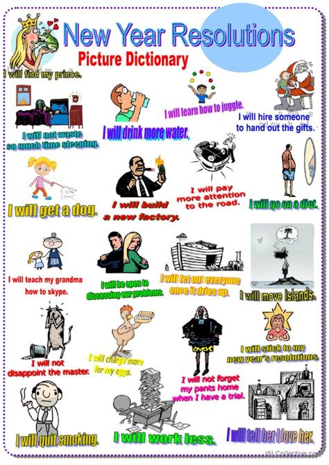 New Year Resolutions Picture Dictio English Esl Worksheets Pdf And Doc