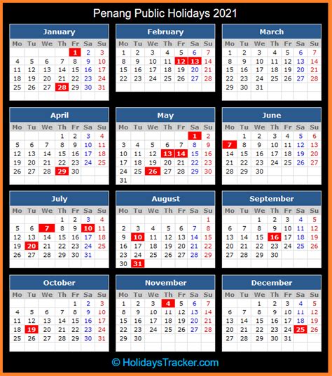 List of holidays for the year 2019. Penang (Malaysia) Public Holidays 2021 - Holidays Tracker