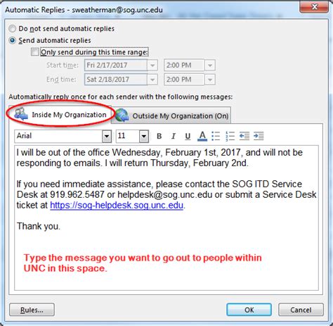 Setting Up Email Automatic Replies Out Of Office Message Information Technology Division
