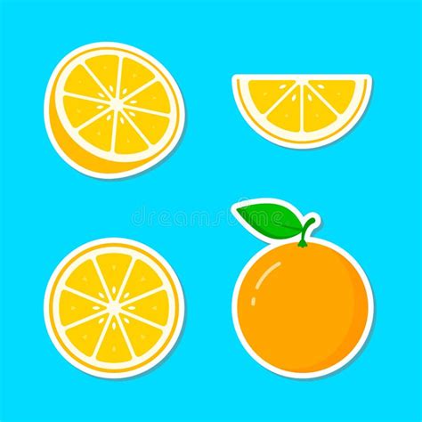 Orange Fruit Sticker Icon Collection Vector Colorful Set Cut Of