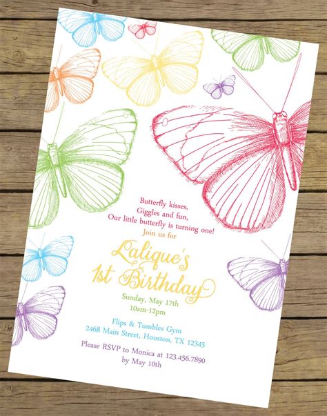 Rainbow Butterfly Birthday Invitation Butterfly Birthday Invite