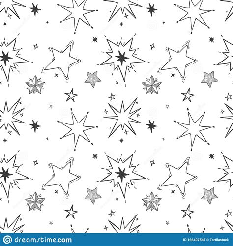 Seamless Hand Drawn Stars Pattern Doodle Star Sketch Night Sky Vector