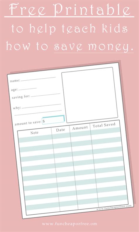 Free Printable To Help Your Kids Save Money Fun Cheap Or