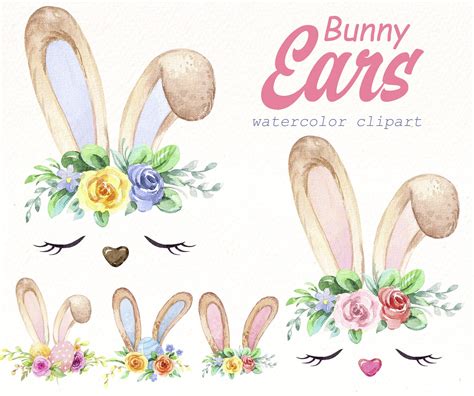 Watercolor Easter Bunny Ears Clipart Hand Painted Spring Clip Etsy In