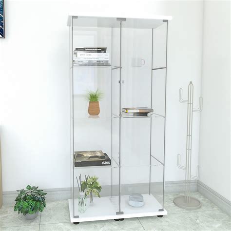 Buy Modern 4 Tier Shelf Glass Display Cabinet In Clear With 2 Door Curio Cabinet Collection
