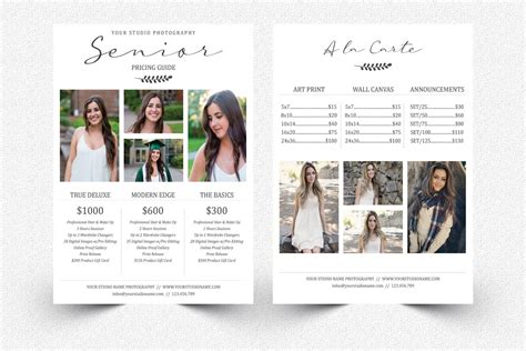 Senior Photography Pricing Guide Template Price Guide List Etsy