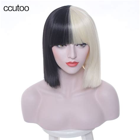 Ccutoo 38cm Sia Synthetic Hair Half Black And Blonde Short Straight